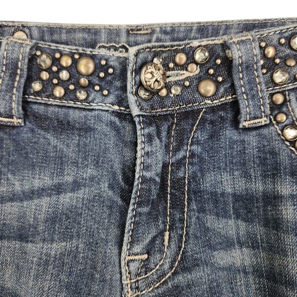 Y2K Miss Me JP4288-4 Low Rise Bedazzled Bling Boot Cut Jeans Dark Aurora Size 12 - Picture 5 of 8